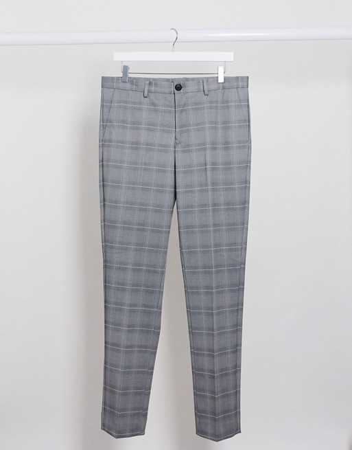 Selected Homme check trousers in slim fit grey