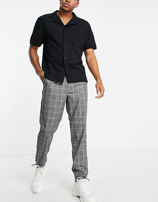 Selected Homme check trousers with adjustable hem in grey