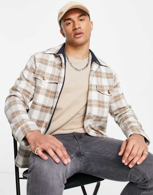 Selected Homme checked jacket in beige ASOS