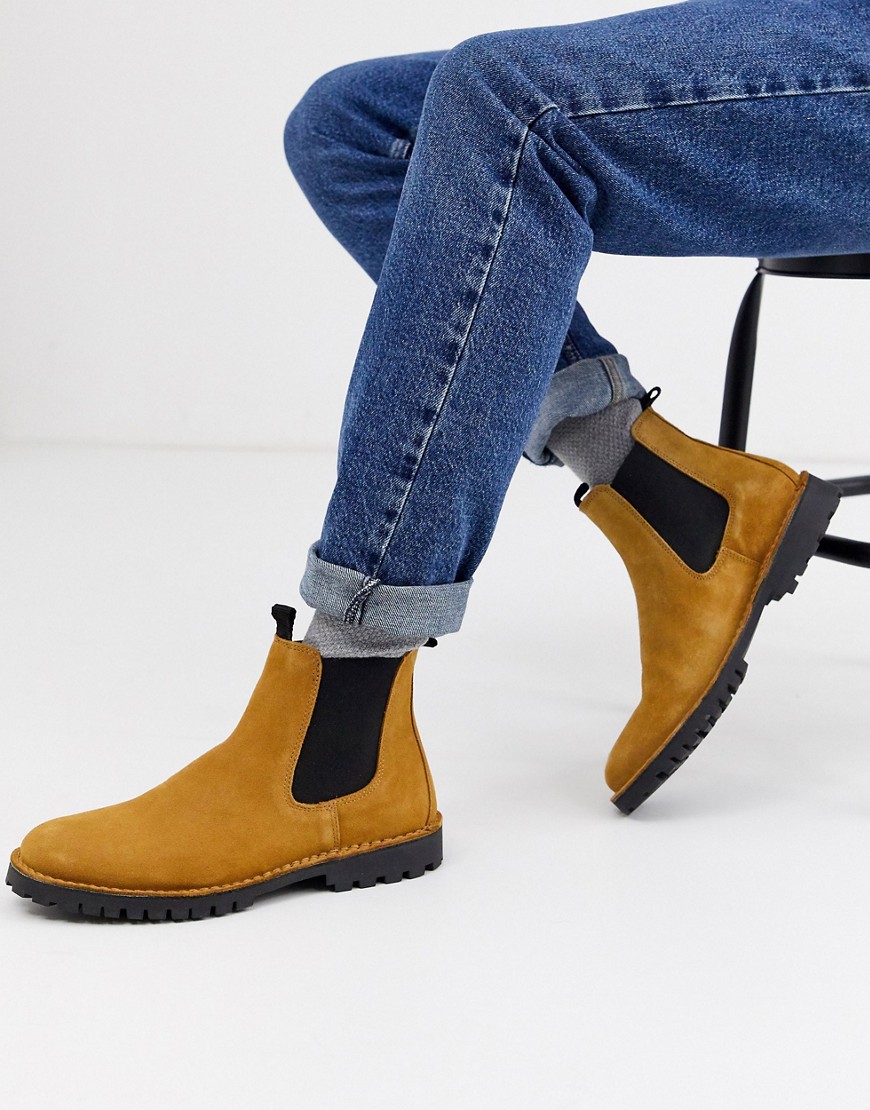 Selected Homme - Chelsea boots met dikke zool in zandkleur-Bruin