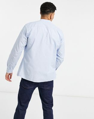 Chemises unies Selected Homme - Chemise à col grand-père - Rayures bleues