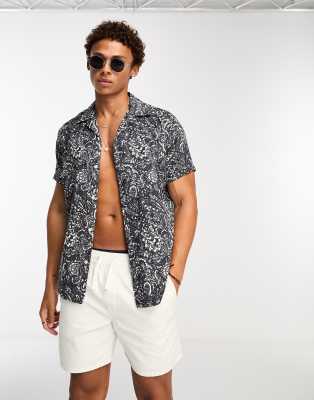 Selected Homme revere collar shirt in navy paisley - ASOS Price Checker