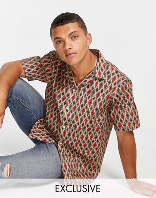 Chemises imprimées Selected Homme - Chemise décontractée avec col à revers et imprimé mosaïque - Exclusivité