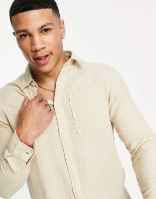 Selected Homme linen mix shirt in beige - ASOS Price Checker