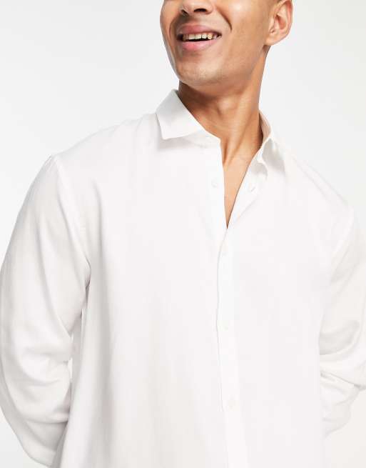 Selected Homme Chemise en satin manches longues Blanc ASOS