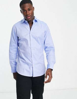 Selected Homme slim fit easy iron smart shirt in light blue - ASOS Price Checker