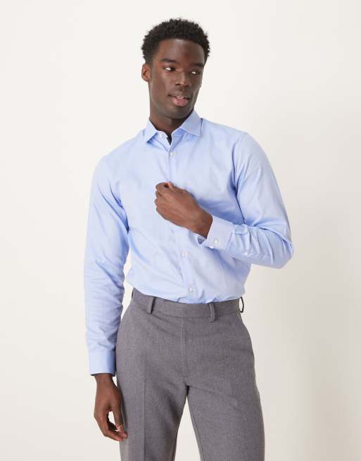 Selected Homme Chemise habill e ajust e facile repasser Bleu