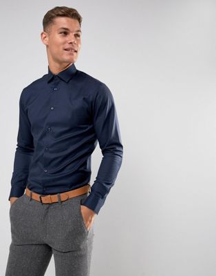 Chemises Selected Homme - Chemise habillée ajustée facile à repasser - Bleu marine