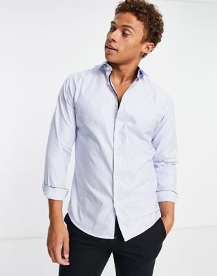 Selected Homme slim fit striped easy iron smart shirt in light blue - ASOS Price Checker