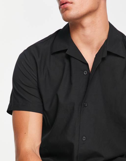 Chemise droite manches courtes noir homme