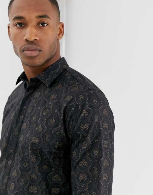 Selected Homme Chemise manches longues imprim serpent Noir