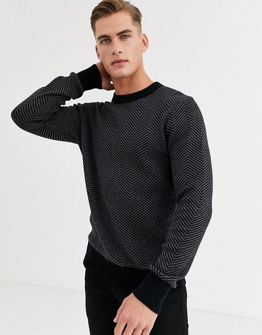 Selected Homme chevron contrast jumper in black