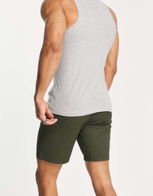 Selected Homme - Chino corti slim verde kaki in cotone , 2 di 4