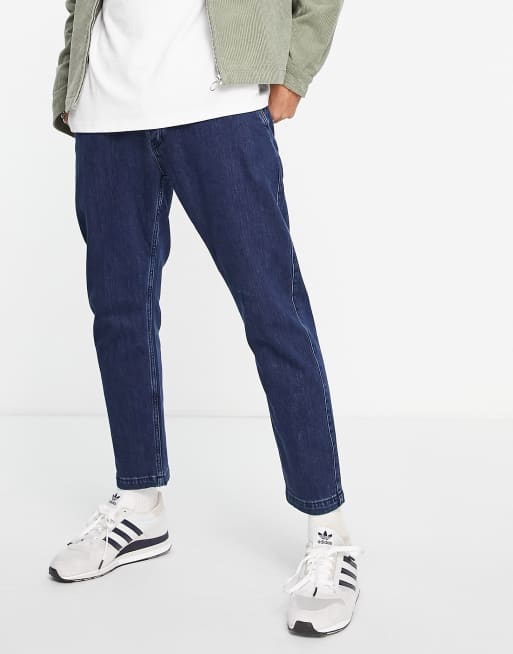 Selected Homme Chris jeans relaxed crop fit with cotton in dark blue MBLUE