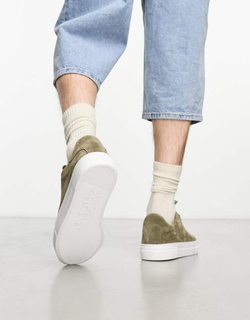 Selected Homme chunky faux suede sneakers in khaki ASOS