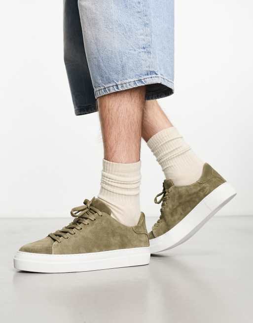 Selected Homme chunky faux suede sneakers in khaki