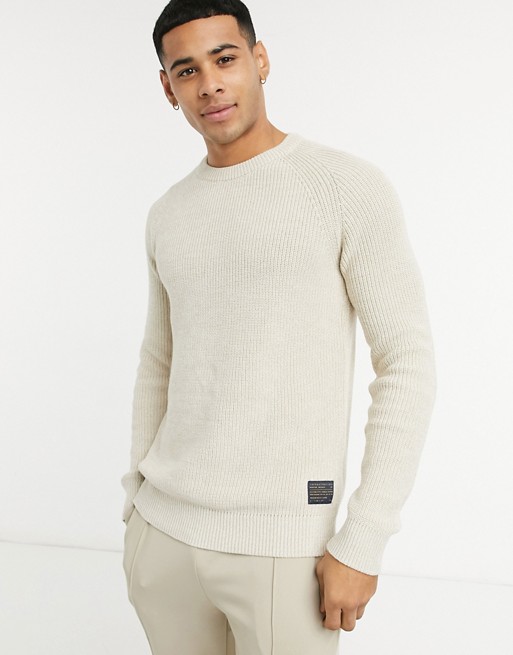 Selected Homme chunky jumper in off white