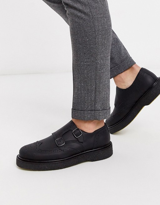 Selected Homme chunky leather monk shoe in black