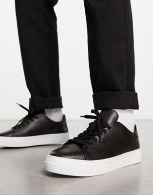 Selected Homme chunky leather trainer in black