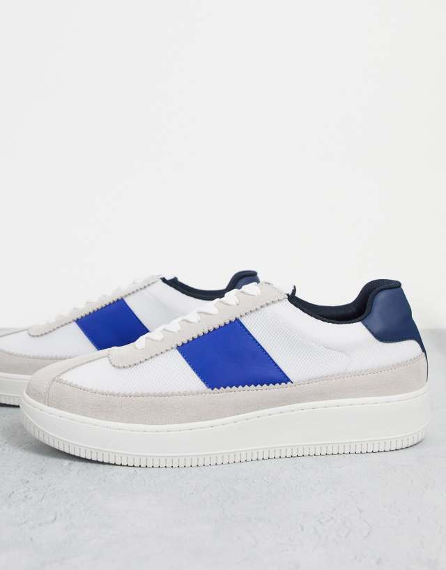 Selected Homme chunky sneakers with contrast panels in white and blue