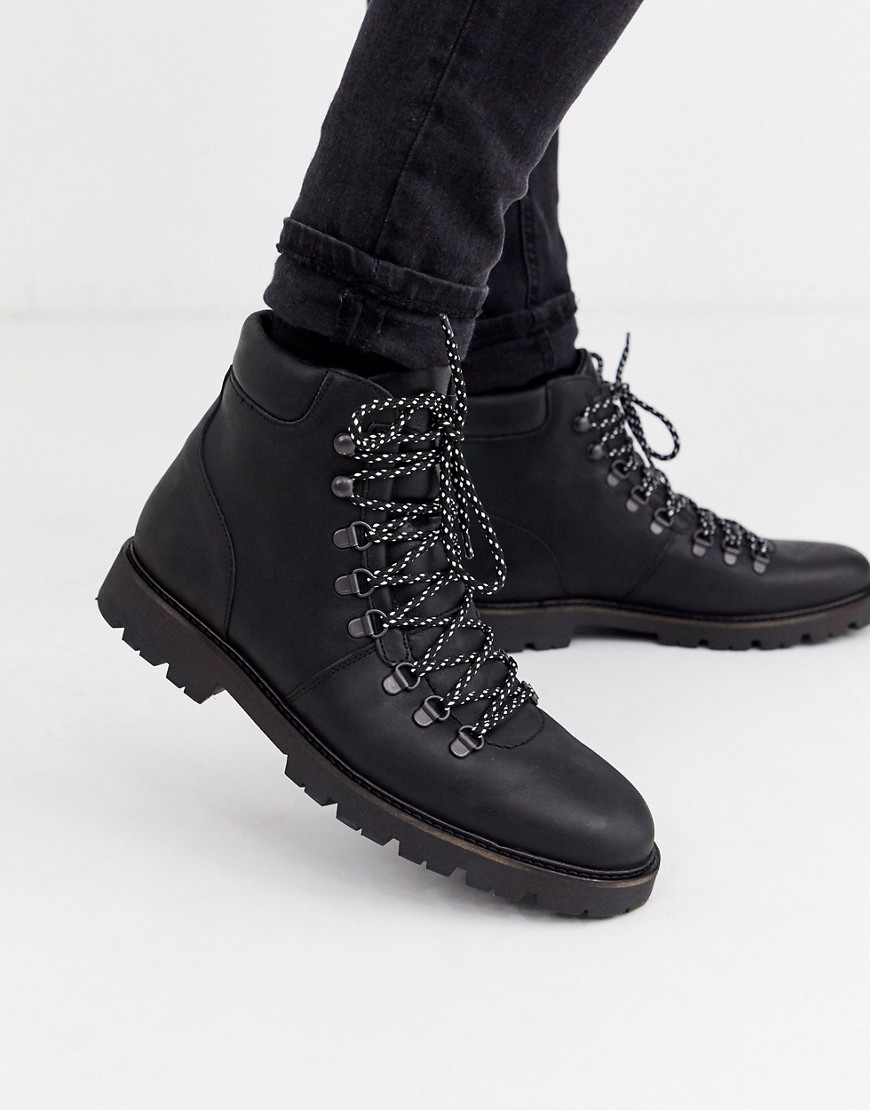 Selected Homme chunky sole hiker boots in black