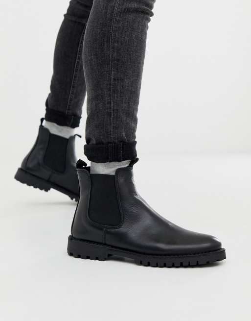 Selected Homme chunky sole leather chelsea boots in black | ASOS