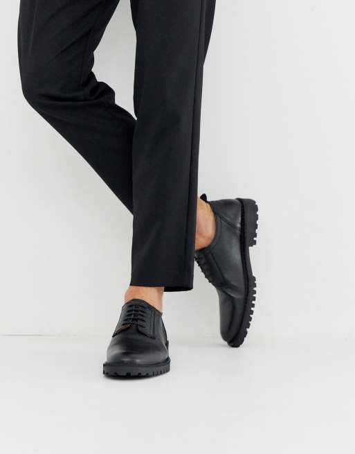 Selected Homme chunky sole leather derby shoes in black ASOS