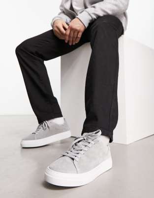 Selected Homme Chunky Sole Sneakers In Gray Suede