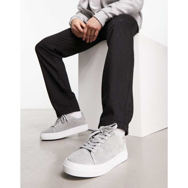 Mens grey best sale suede trainers