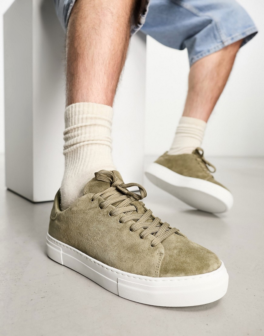 Selected Homme chunky suede trainer in khaki-Green