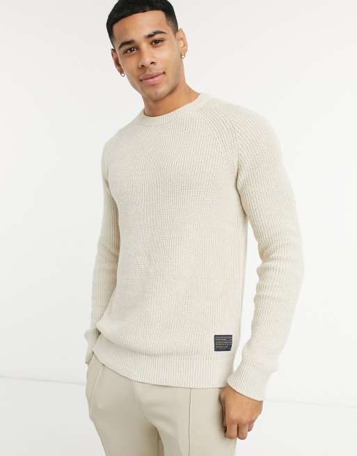 Selected Homme chunky sweater in off-white | ASOS