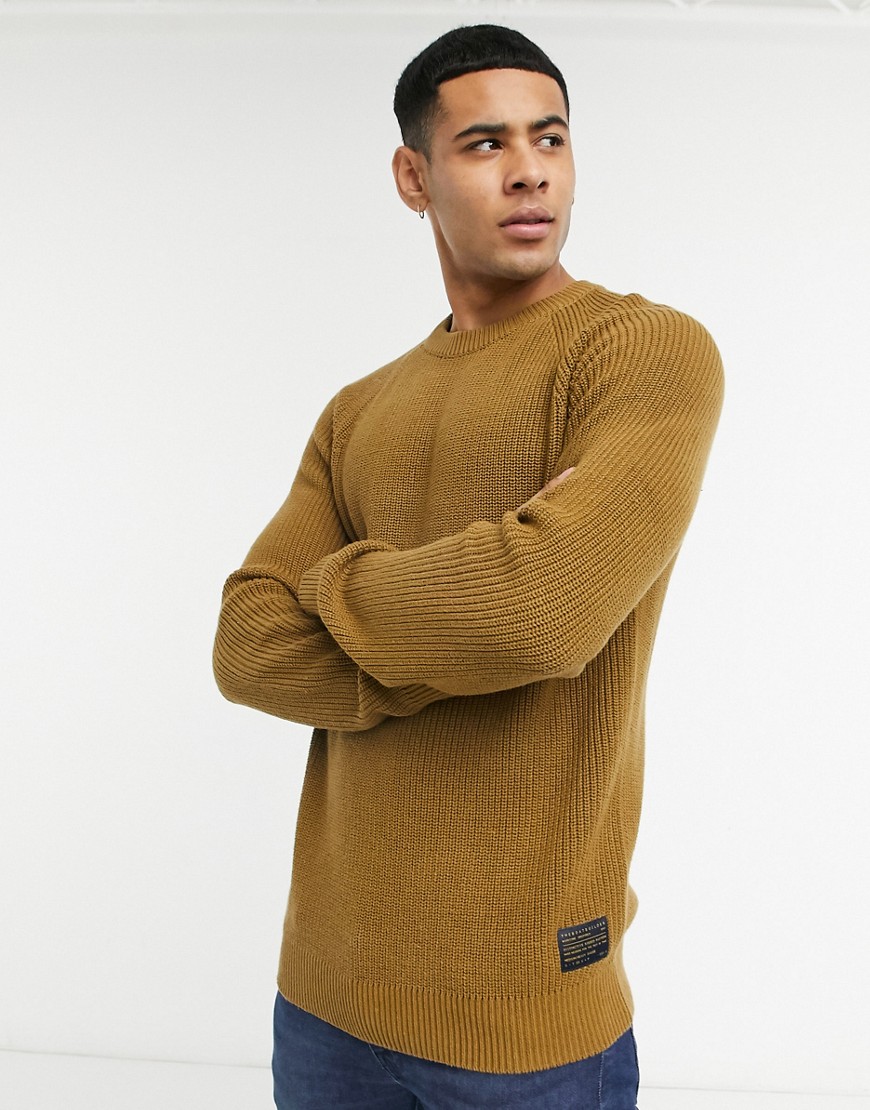 Selected Homme chunky sweater in tan-Brown