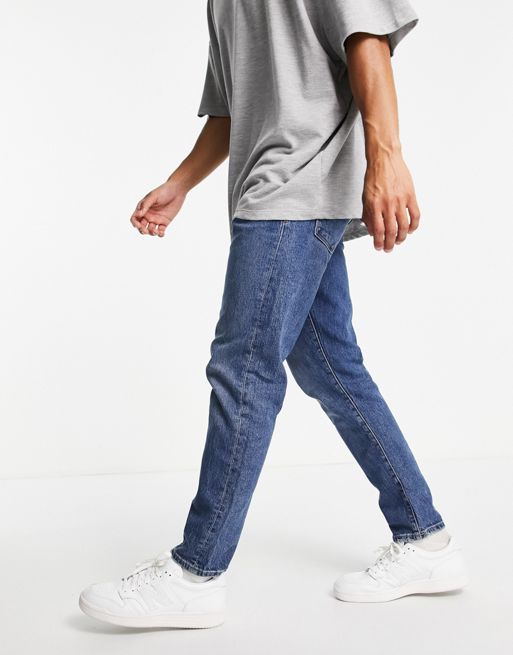 Selected Homme – Ciemnoniebieskie dopasowane jeansy ze zwężanymi nogawkami z bawełny – MBLUE