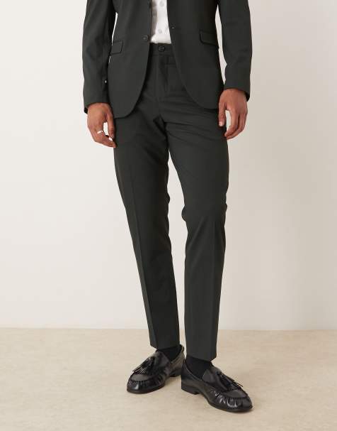 Selected slim fit suit trouser in dark green 