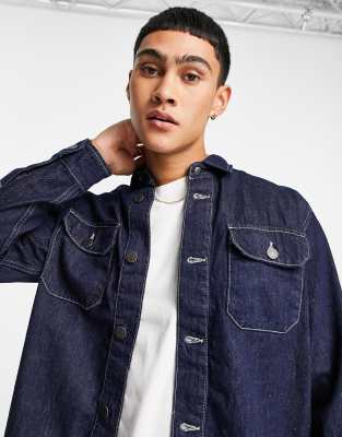 Selected Homme co-ord denim worker jacket in dark blue with contrast stitch - ASOS Price Checker