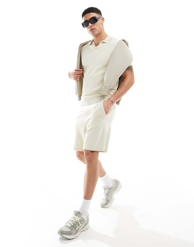 Selected Homme - co-ord knitted short in beige