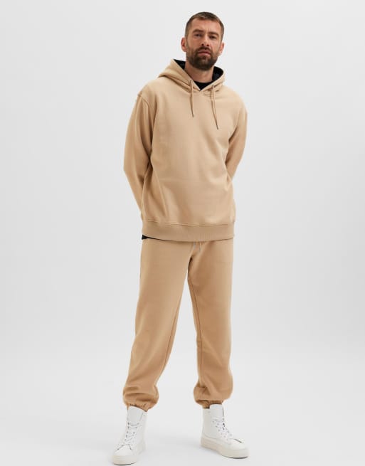 Selected Homme co ord oversized joggers in beige