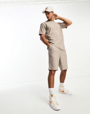 Selected Homme co-ord plisse shorts in beige