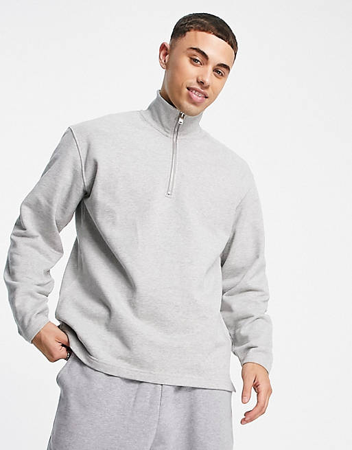 Selected Homme co-ord quarter zip sweat in light grey