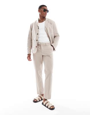 Selected Homme Selected Homme co-ord regular fit seersucker trousers in beige-Neutral