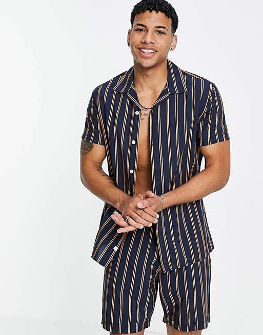 Selected Homme co-ord shirt in vertical stripe navy
