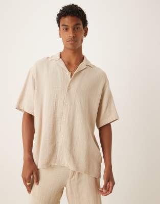 Selected Selected Homme co-ord textured shirt in cream-White