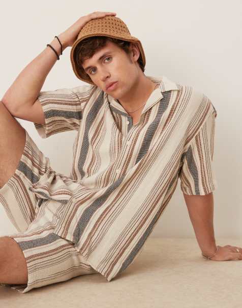 Selected Homme co-ord textured stripe shirt in multi - view 1