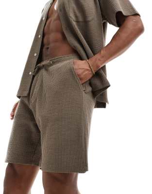 Selected Homme co-ord waffle shorts in brown