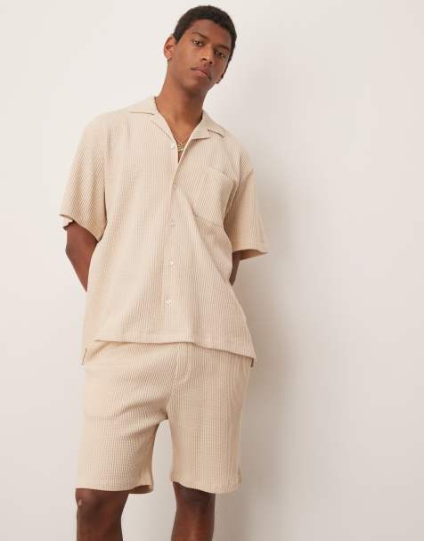 Selected Homme co-ord waffle shorts in cream - view 1