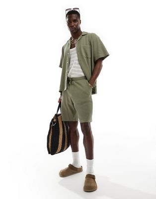 Selected Homme co-ord waffle shorts in khaki