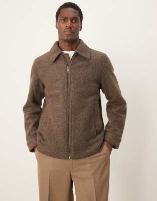 Selected Homme collar wool zip up jacket in brown