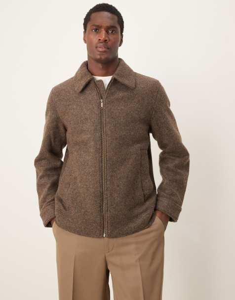 Selected Homme collar wool zip up jacket in brown - view 1