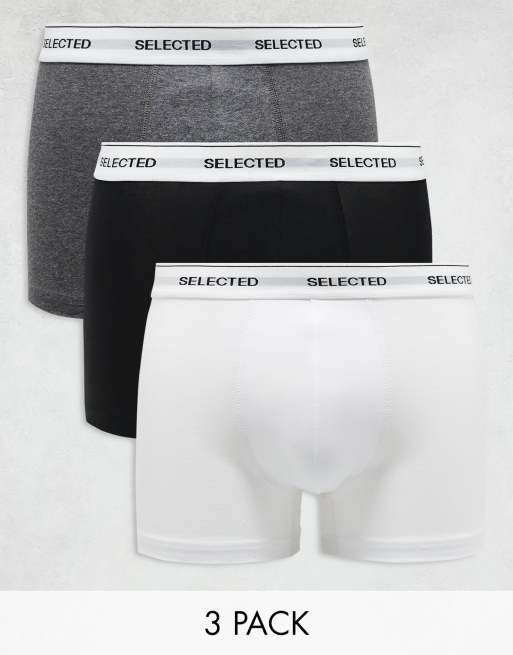 Selected Homme - Confezione da 3 boxer aderenti neri, bianchi e grigi con elastico in vita