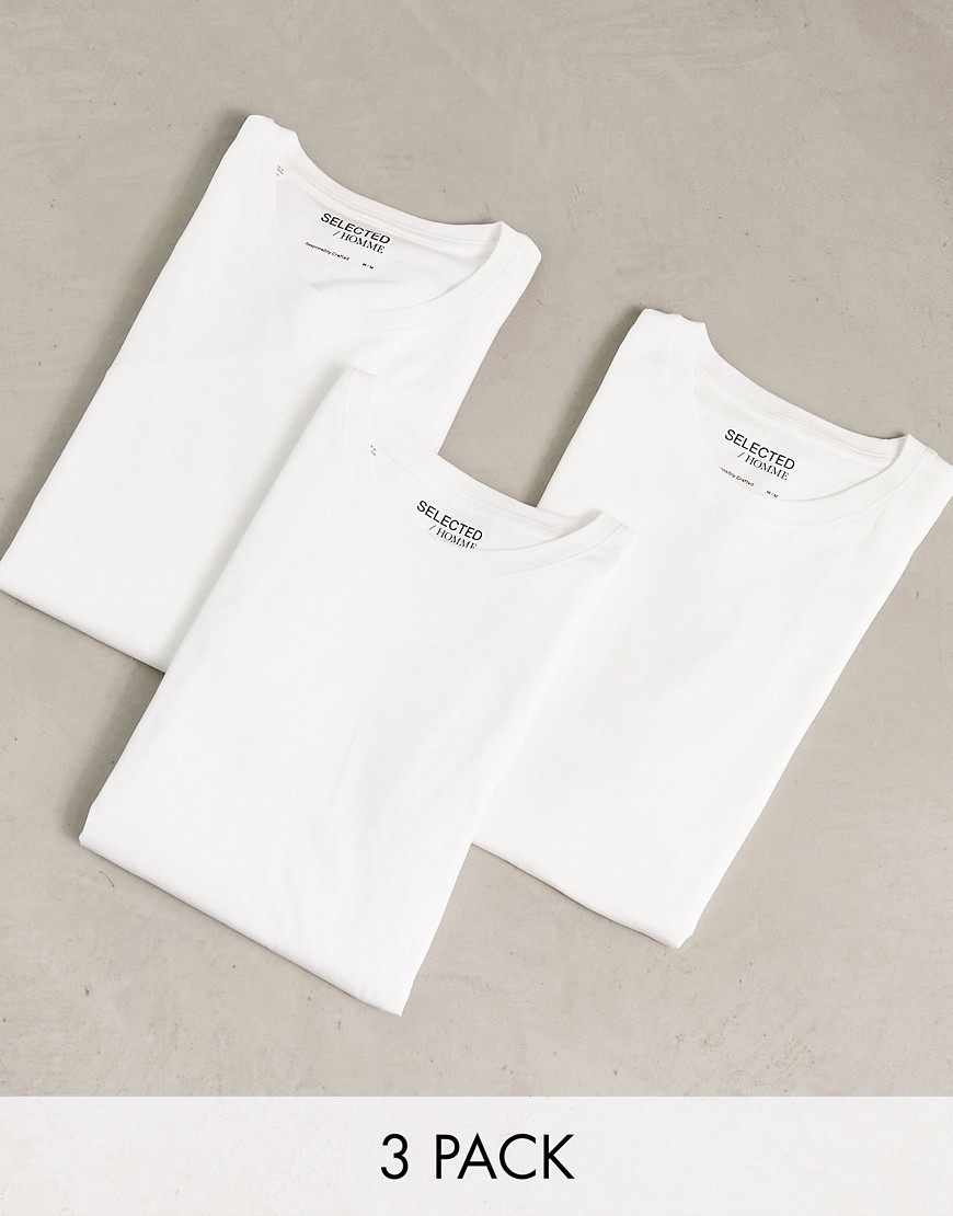 selected homme - confezione da 3 t-shirt bianche-bianco